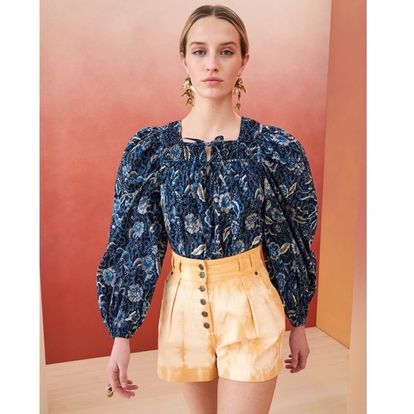 Ulla Johnson Tops - Ulla Johnson 00 Issa Cotton Long Sleeve Blouse Midnight Blue Floral